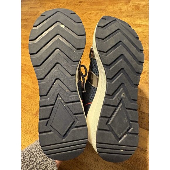 MICHAEL KORS Hilda Knit Sock Leather Wedge Sneaker Trainer Navy Silver Red 6.5 - Picture 7 of 10